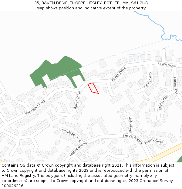 35, RAVEN DRIVE, THORPE HESLEY, ROTHERHAM, S61 2UD: Location map and indicative extent of plot