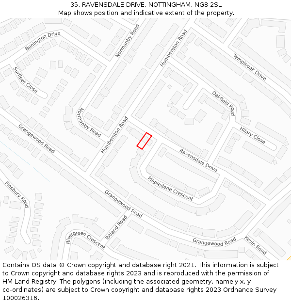 35, RAVENSDALE DRIVE, NOTTINGHAM, NG8 2SL: Location map and indicative extent of plot