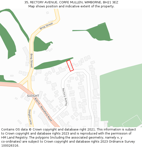 35, RECTORY AVENUE, CORFE MULLEN, WIMBORNE, BH21 3EZ: Location map and indicative extent of plot