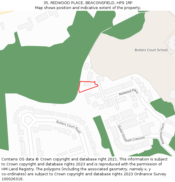 35, REDWOOD PLACE, BEACONSFIELD, HP9 1RP: Location map and indicative extent of plot