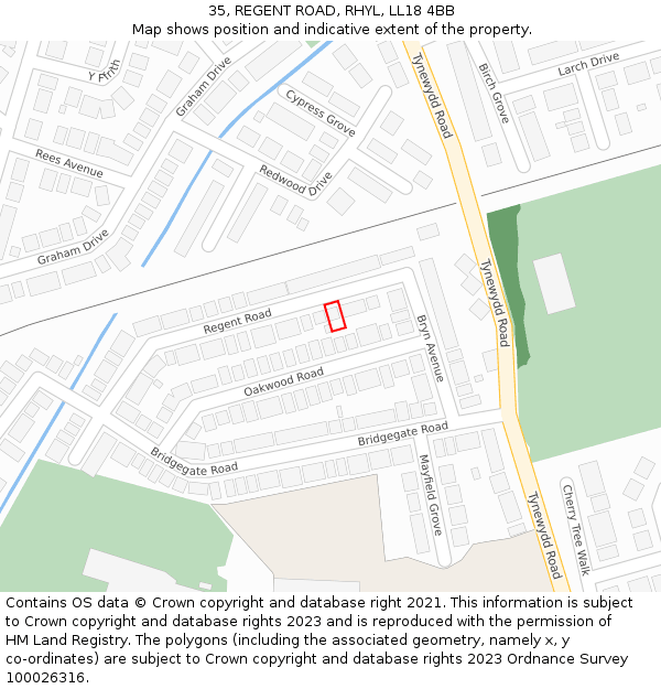 35, REGENT ROAD, RHYL, LL18 4BB: Location map and indicative extent of plot
