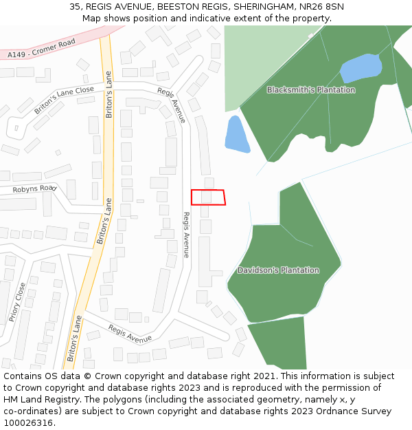 35, REGIS AVENUE, BEESTON REGIS, SHERINGHAM, NR26 8SN: Location map and indicative extent of plot