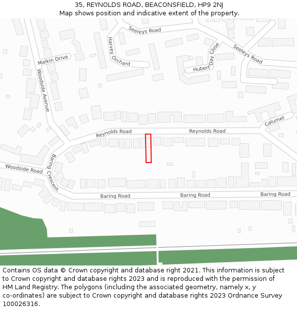 35, REYNOLDS ROAD, BEACONSFIELD, HP9 2NJ: Location map and indicative extent of plot