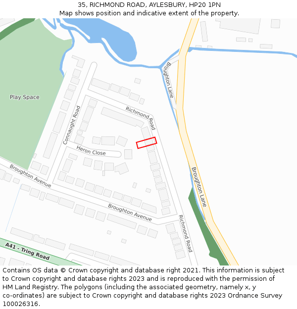 35, RICHMOND ROAD, AYLESBURY, HP20 1PN: Location map and indicative extent of plot
