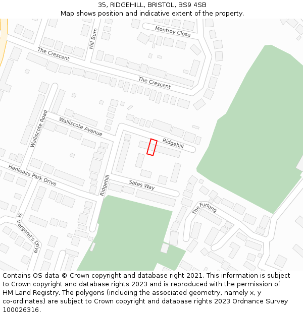 35, RIDGEHILL, BRISTOL, BS9 4SB: Location map and indicative extent of plot