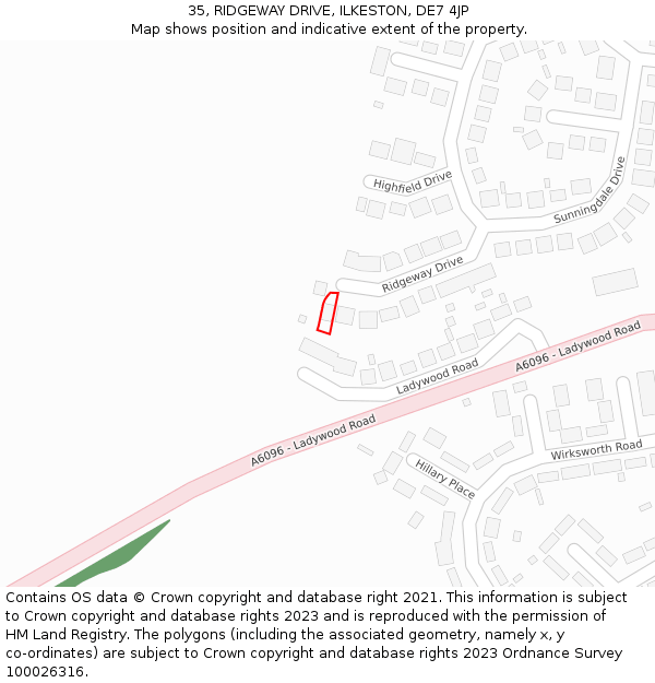 35, RIDGEWAY DRIVE, ILKESTON, DE7 4JP: Location map and indicative extent of plot