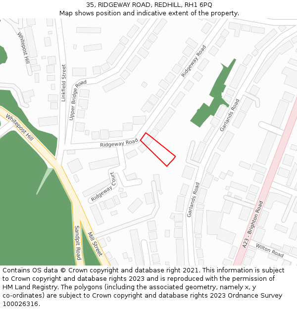 35, RIDGEWAY ROAD, REDHILL, RH1 6PQ: Location map and indicative extent of plot