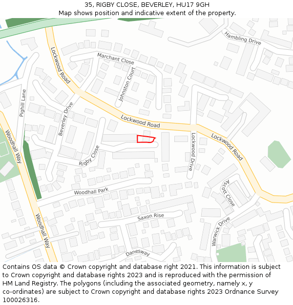 35, RIGBY CLOSE, BEVERLEY, HU17 9GH: Location map and indicative extent of plot