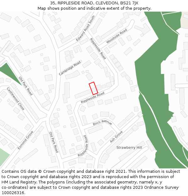 35, RIPPLESIDE ROAD, CLEVEDON, BS21 7JX: Location map and indicative extent of plot