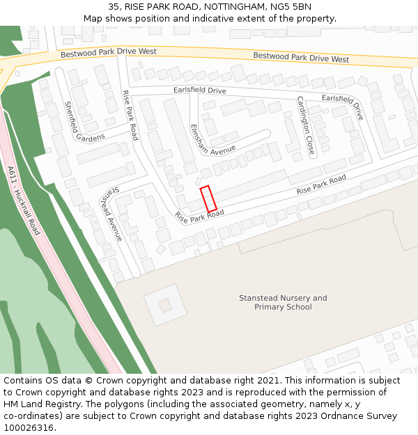 35, RISE PARK ROAD, NOTTINGHAM, NG5 5BN: Location map and indicative extent of plot