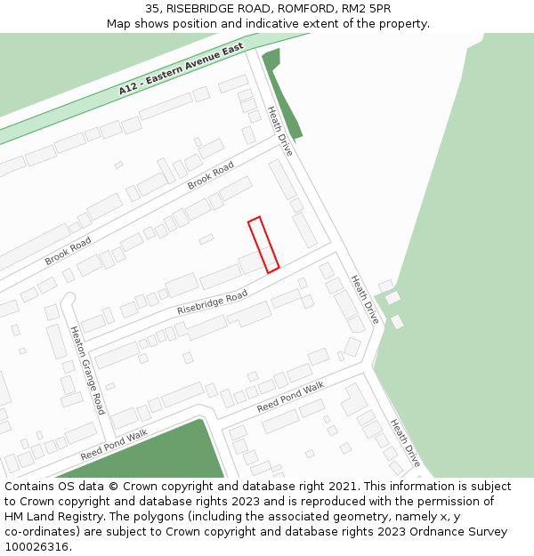 35, RISEBRIDGE ROAD, ROMFORD, RM2 5PR: Location map and indicative extent of plot