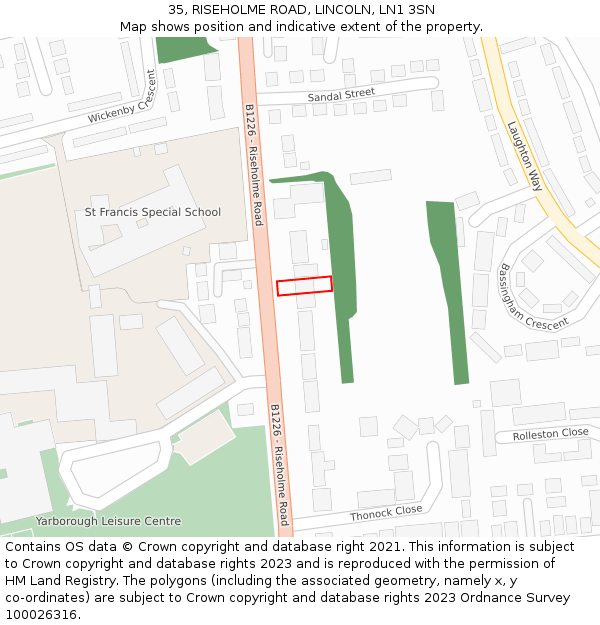 35, RISEHOLME ROAD, LINCOLN, LN1 3SN: Location map and indicative extent of plot