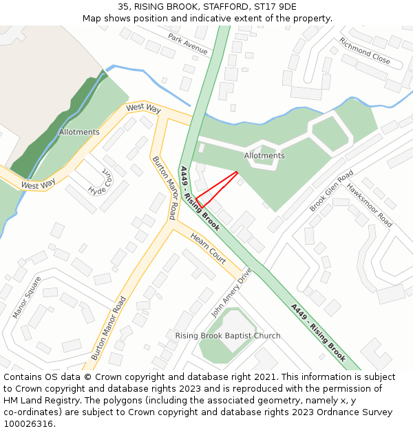 35, RISING BROOK, STAFFORD, ST17 9DE: Location map and indicative extent of plot