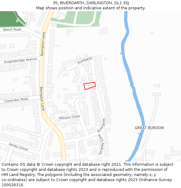 35, RIVERGARTH, DARLINGTON, DL1 3SJ: Location map and indicative extent of plot