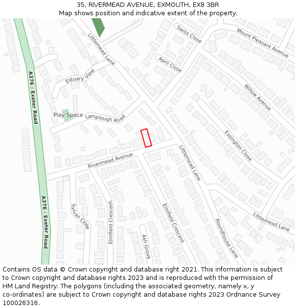 35, RIVERMEAD AVENUE, EXMOUTH, EX8 3BR: Location map and indicative extent of plot