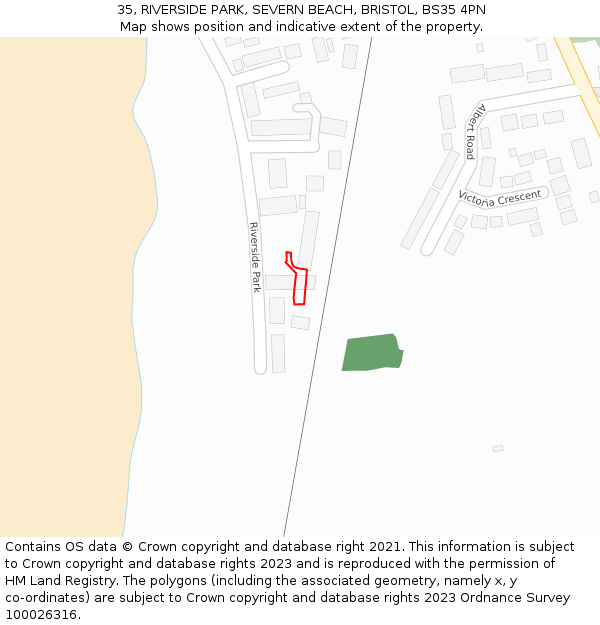 35, RIVERSIDE PARK, SEVERN BEACH, BRISTOL, BS35 4PN: Location map and indicative extent of plot
