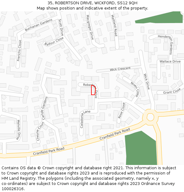 35, ROBERTSON DRIVE, WICKFORD, SS12 9QH: Location map and indicative extent of plot