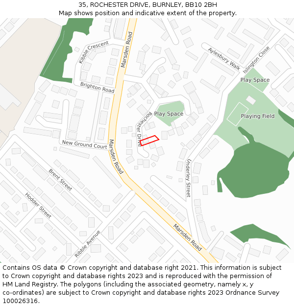 35, ROCHESTER DRIVE, BURNLEY, BB10 2BH: Location map and indicative extent of plot