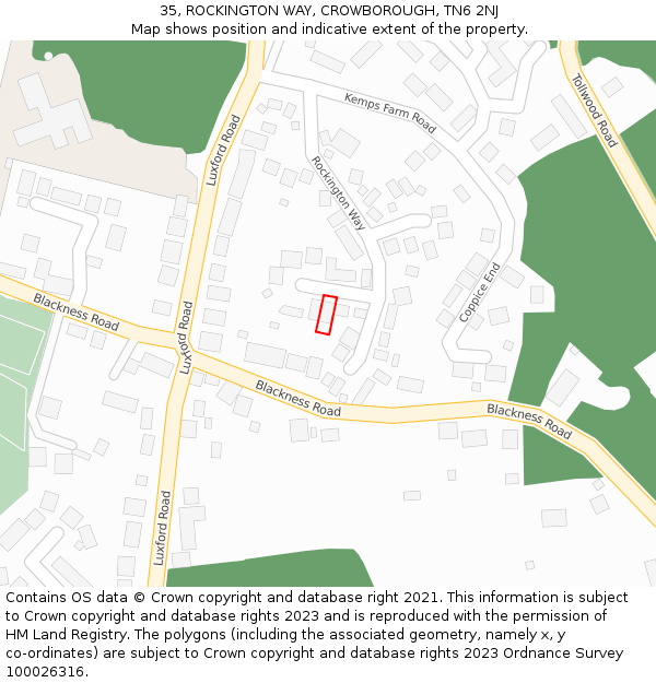 35, ROCKINGTON WAY, CROWBOROUGH, TN6 2NJ: Location map and indicative extent of plot