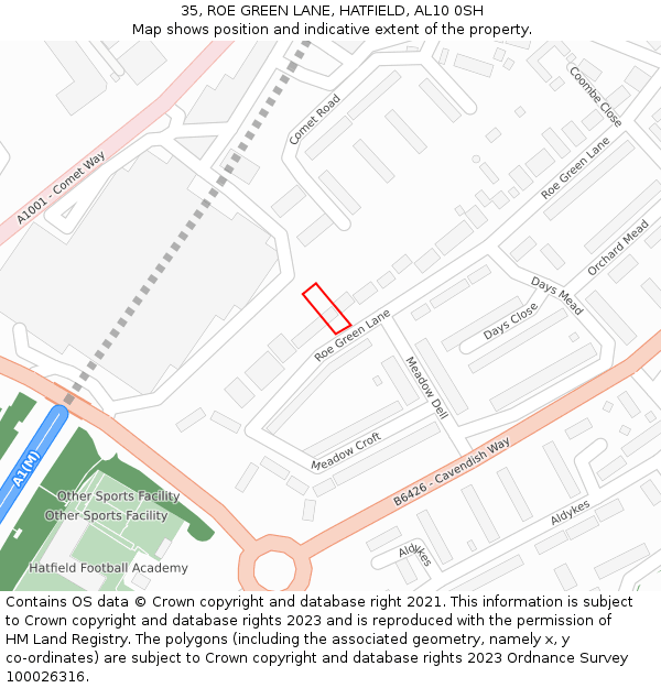 35, ROE GREEN LANE, HATFIELD, AL10 0SH: Location map and indicative extent of plot