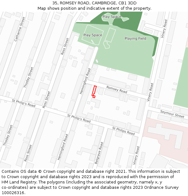 35, ROMSEY ROAD, CAMBRIDGE, CB1 3DD: Location map and indicative extent of plot