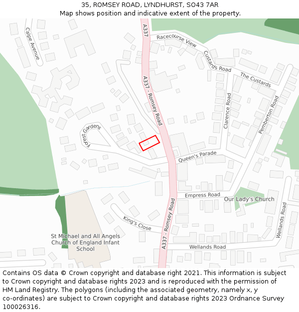 35, ROMSEY ROAD, LYNDHURST, SO43 7AR: Location map and indicative extent of plot