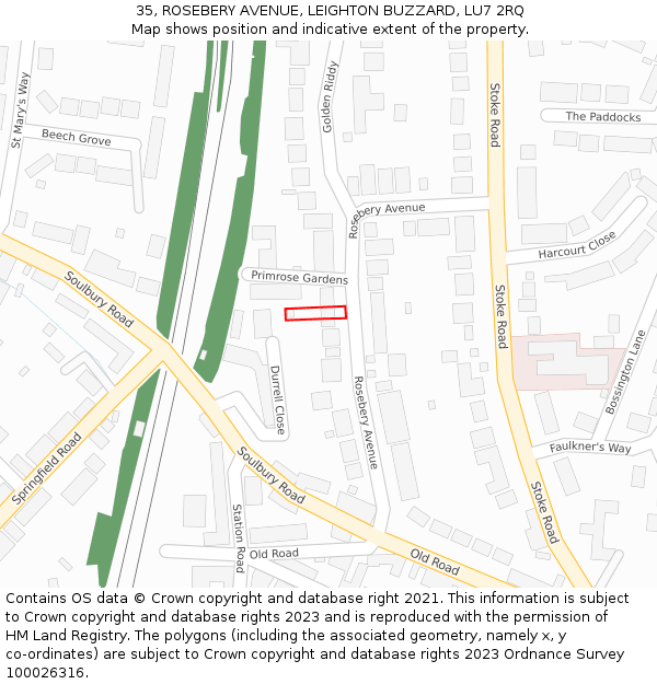 35, ROSEBERY AVENUE, LEIGHTON BUZZARD, LU7 2RQ: Location map and indicative extent of plot