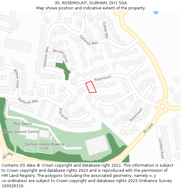 35, ROSEMOUNT, DURHAM, DH1 5GA: Location map and indicative extent of plot