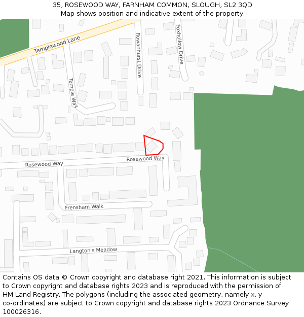 35, ROSEWOOD WAY, FARNHAM COMMON, SLOUGH, SL2 3QD: Location map and indicative extent of plot