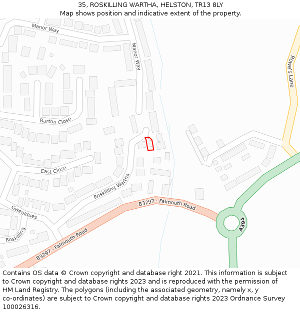 35, ROSKILLING WARTHA, HELSTON, TR13 8LY: Location map and indicative extent of plot