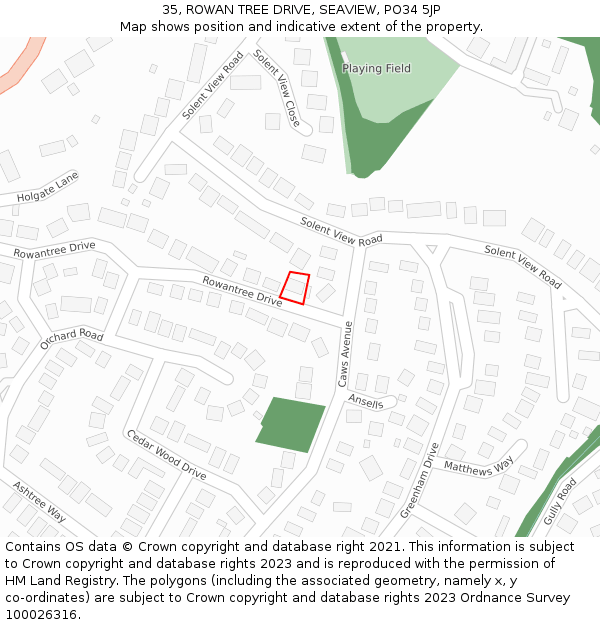 35, ROWAN TREE DRIVE, SEAVIEW, PO34 5JP: Location map and indicative extent of plot