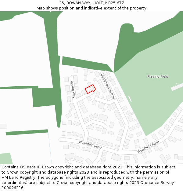 35, ROWAN WAY, HOLT, NR25 6TZ: Location map and indicative extent of plot