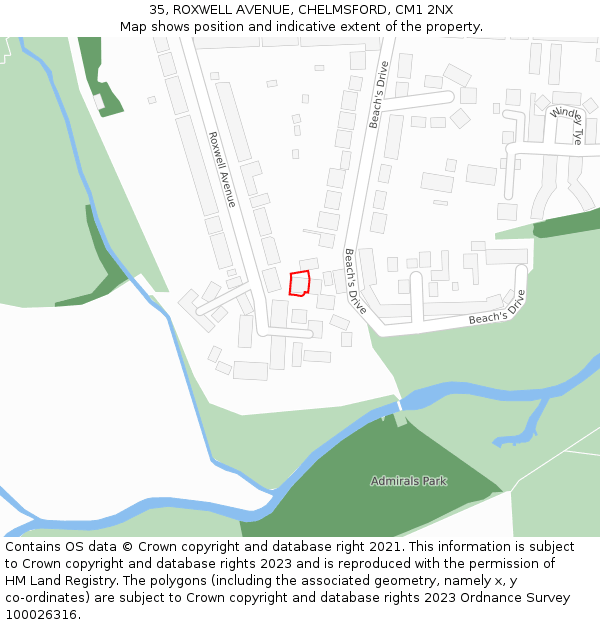 35, ROXWELL AVENUE, CHELMSFORD, CM1 2NX: Location map and indicative extent of plot