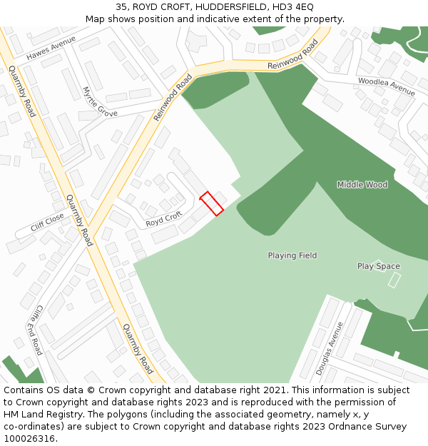 35, ROYD CROFT, HUDDERSFIELD, HD3 4EQ: Location map and indicative extent of plot