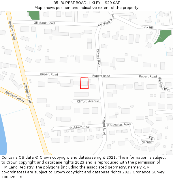 35, RUPERT ROAD, ILKLEY, LS29 0AT: Location map and indicative extent of plot