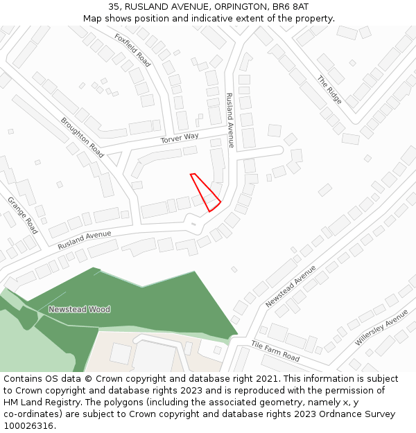 35, RUSLAND AVENUE, ORPINGTON, BR6 8AT: Location map and indicative extent of plot