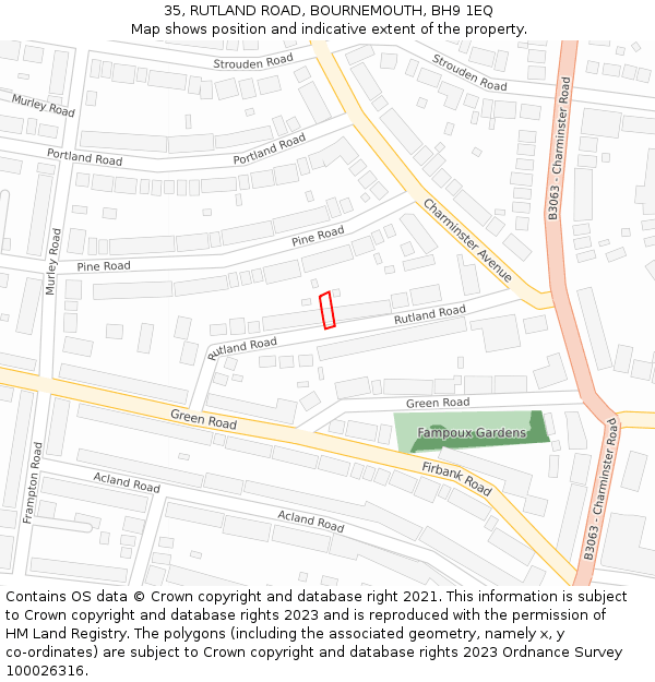 35, RUTLAND ROAD, BOURNEMOUTH, BH9 1EQ: Location map and indicative extent of plot