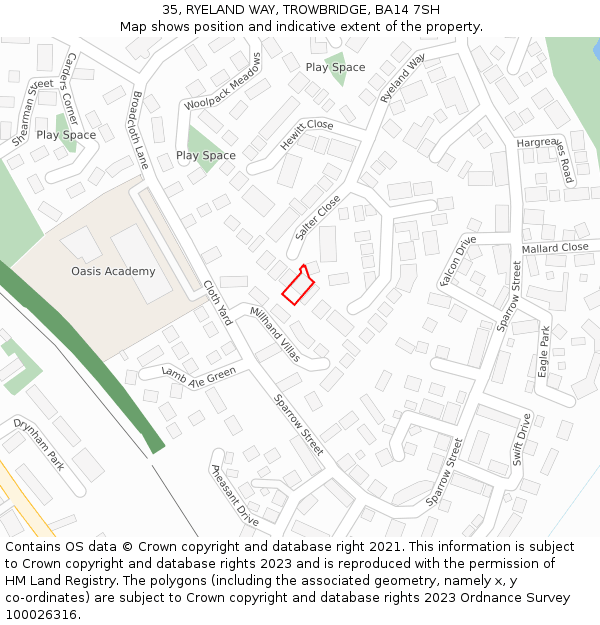 35, RYELAND WAY, TROWBRIDGE, BA14 7SH: Location map and indicative extent of plot