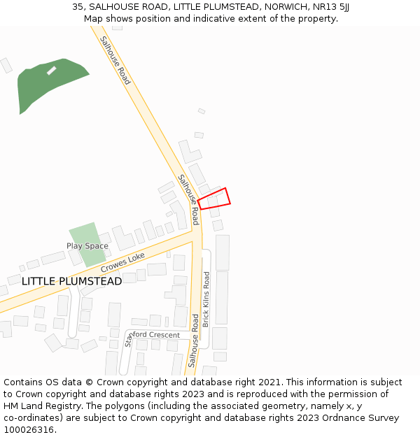 35, SALHOUSE ROAD, LITTLE PLUMSTEAD, NORWICH, NR13 5JJ: Location map and indicative extent of plot