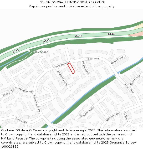 35, SALON WAY, HUNTINGDON, PE29 6UG: Location map and indicative extent of plot