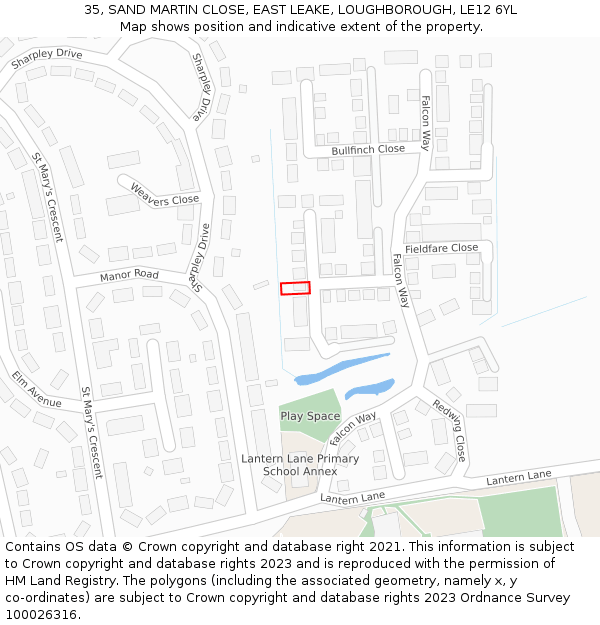 35, SAND MARTIN CLOSE, EAST LEAKE, LOUGHBOROUGH, LE12 6YL: Location map and indicative extent of plot