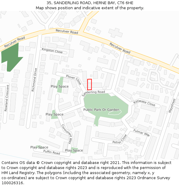 35, SANDERLING ROAD, HERNE BAY, CT6 6HE: Location map and indicative extent of plot