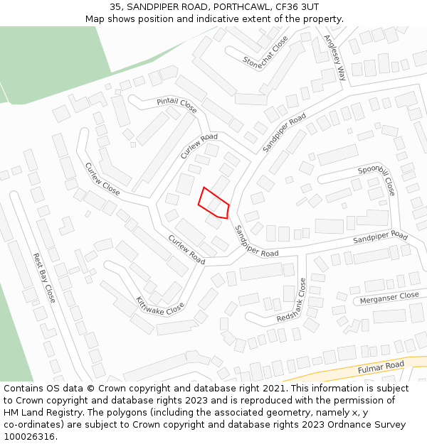 35, SANDPIPER ROAD, PORTHCAWL, CF36 3UT: Location map and indicative extent of plot