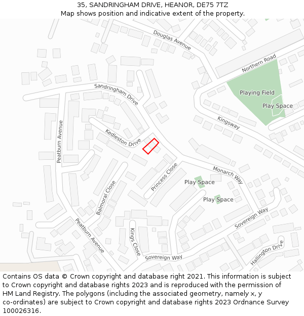 35, SANDRINGHAM DRIVE, HEANOR, DE75 7TZ: Location map and indicative extent of plot