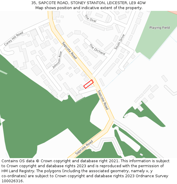 35, SAPCOTE ROAD, STONEY STANTON, LEICESTER, LE9 4DW: Location map and indicative extent of plot