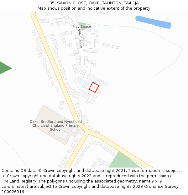 35, SAXON CLOSE, OAKE, TAUNTON, TA4 1JA: Location map and indicative extent of plot