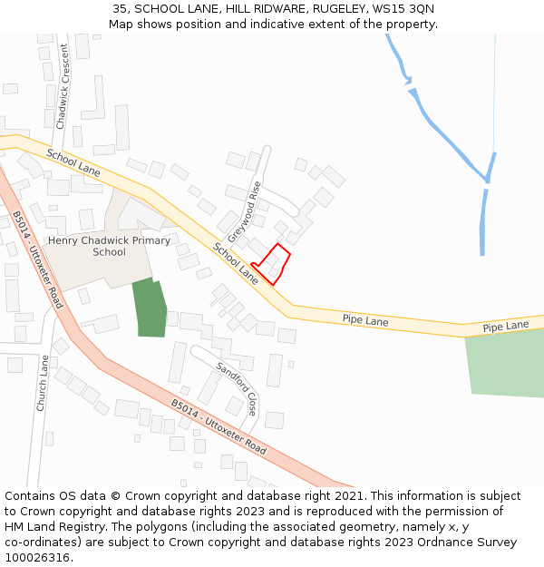 35, SCHOOL LANE, HILL RIDWARE, RUGELEY, WS15 3QN: Location map and indicative extent of plot