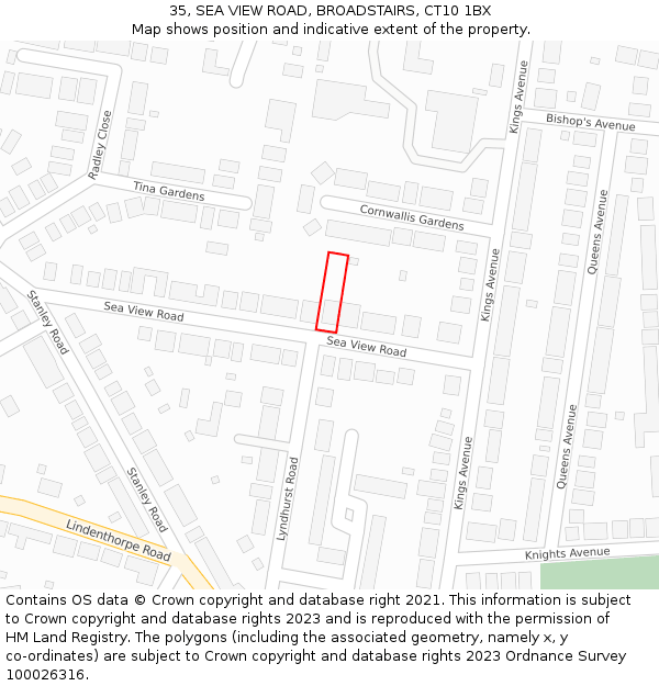 35, SEA VIEW ROAD, BROADSTAIRS, CT10 1BX: Location map and indicative extent of plot