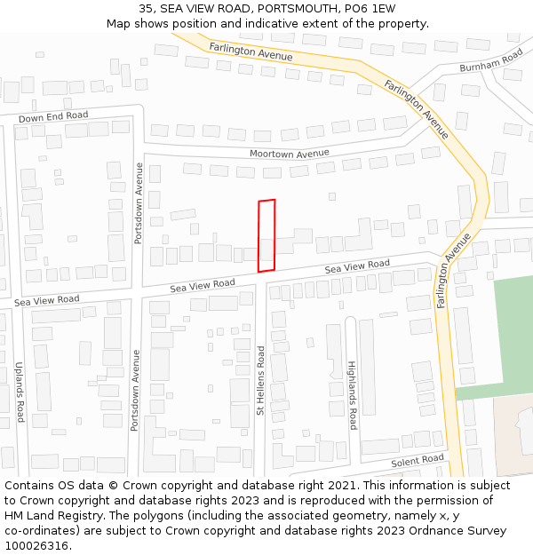 35, SEA VIEW ROAD, PORTSMOUTH, PO6 1EW: Location map and indicative extent of plot