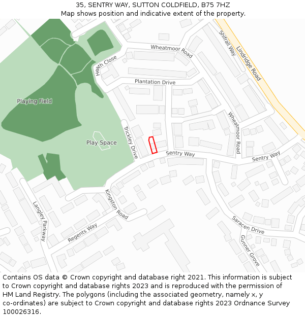 35, SENTRY WAY, SUTTON COLDFIELD, B75 7HZ: Location map and indicative extent of plot